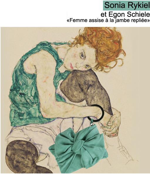 Geanta Sonia Rykiel in tabloul “Femme assise a la jambe repliee” de Egon Schiele
