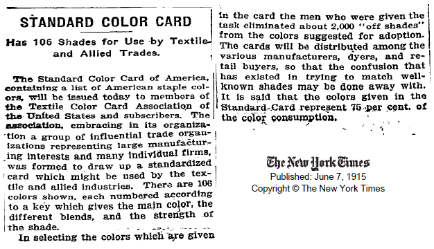 Stire despre paletarele originale TCAA, publicata in NY Times in iunie 1915