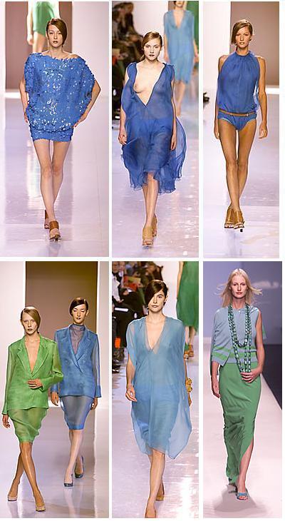 Randul 1 si 2 (poza stanga si mijloc): Yves Saint Laurent S/S 2002; randul 2 (poza dreapta): Oscar de la Renta S/S 2002